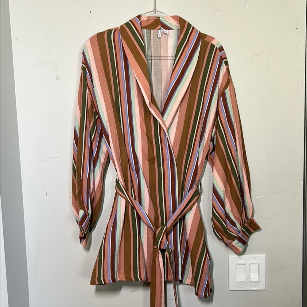 Nordstrom Striped Multicolor Wrap Jacket 1X Cotton Gauze Belted - Picture 5 of 16